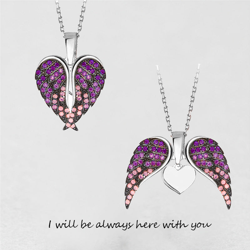 Wholesale Zircon Angel Wings Love DIY Engraving Necklace